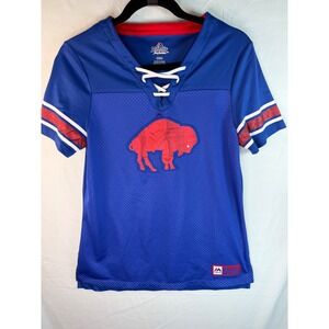 Majestic Buffalo Bills Women Blue Lace Up Mesh Football Jersey Medium Draft Sz M